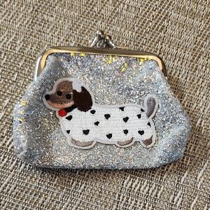 Hand Crafted Silver Glitter Kiss Lock Dog Coin Purse